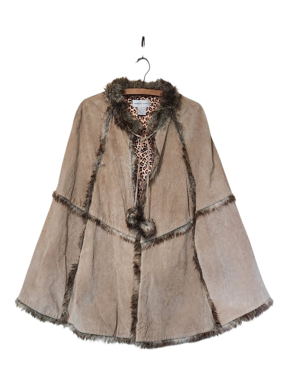 Vintage Newport News Genuine Suede Faux-Fur Trim Cape Jacket